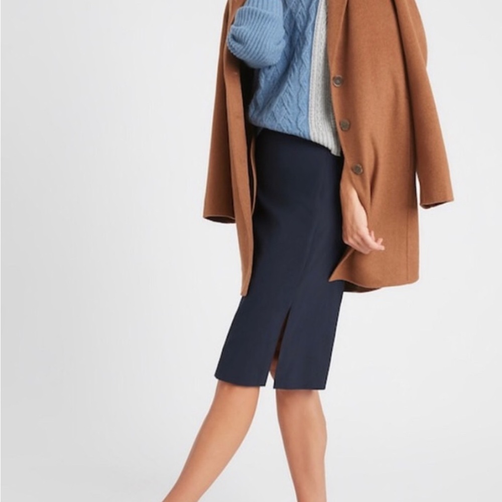 Banana Republic Italian Wool-Blend Side-Slit Pencil Skirt Navy Blue